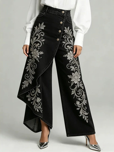 Women Floral Long Pants Vintage Spring/Fall Trousers