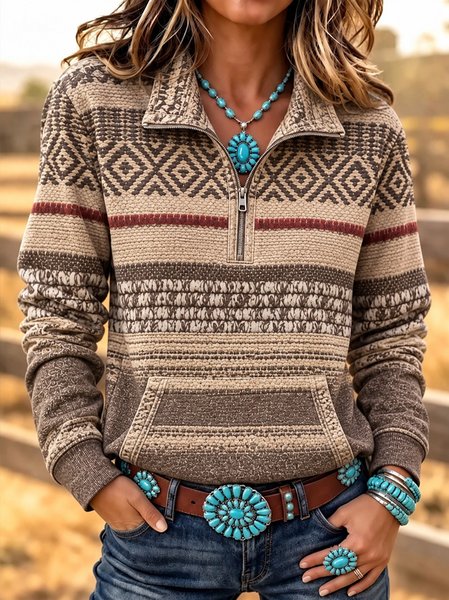 Vintage Geometric Crew Neck Long Sleeve Sweatshirt