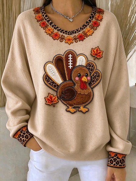 Women Leopard Crew Neck Casual Spring/Fall Long Sleeve Sweatshirt