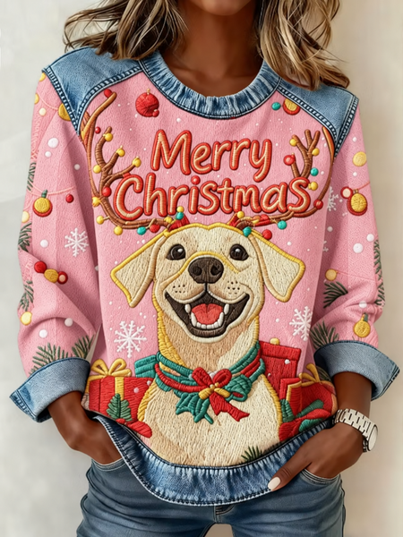 Women Christmas Crew Neck Printing Casual Spring/Fall Long Sleeve Sweatshirt
