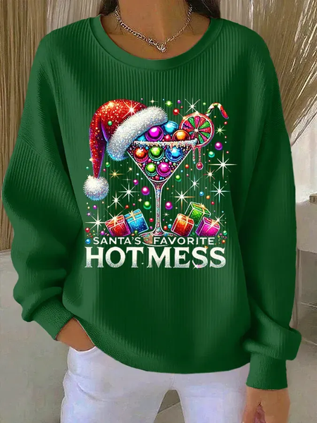Women Christmas Crew Neck Printing Casual Spring/Fall Long Sleeve Sweatshirt