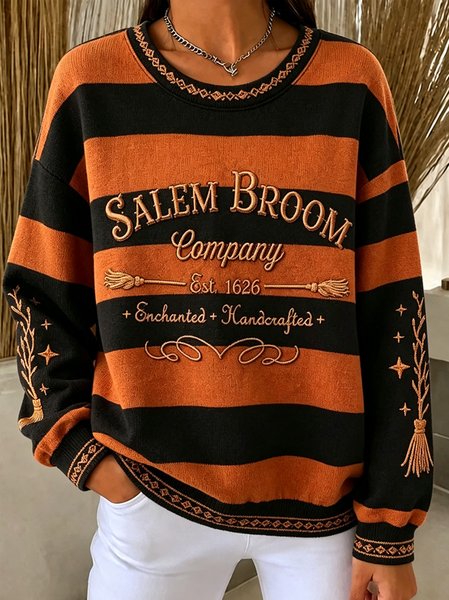Women Striped Crew Neck Casual Spring/Fall Long Sleeve Sweatshirt