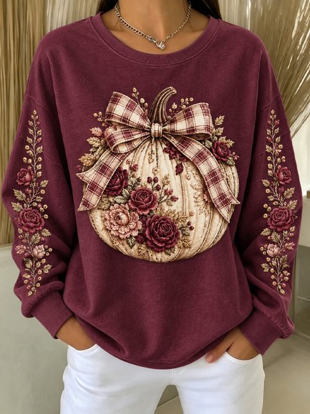 Vintage Floral Crew Neck Long Sleeve Sweatshirt