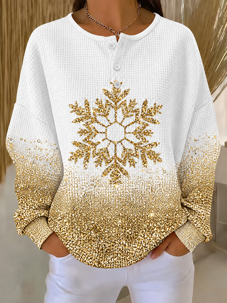Women Christmas Henley Collar Casual Spring/Fall Long Sleeve Sweatshirt