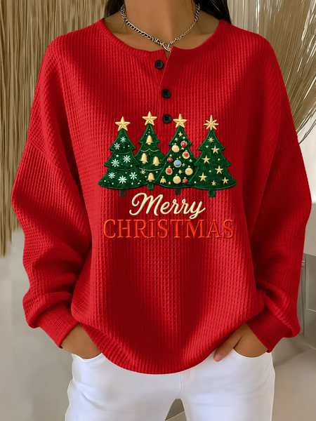 Women Text Letters Henley Collar Casual Spring/Fall Long Sleeve Sweatshirt