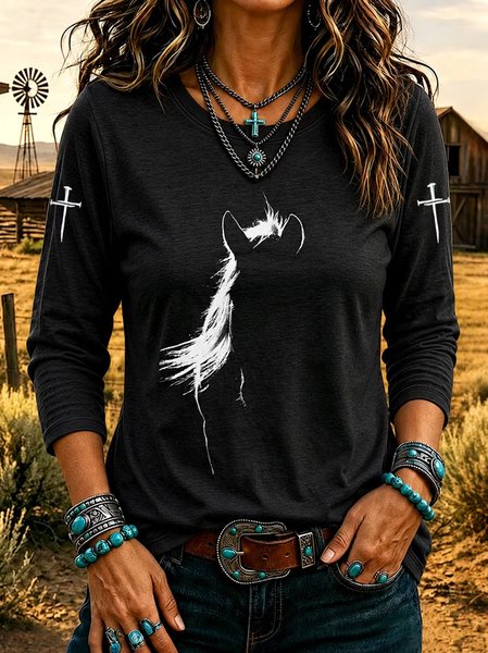Vintage Horse Crew Neck Long Sleeve T-shirt