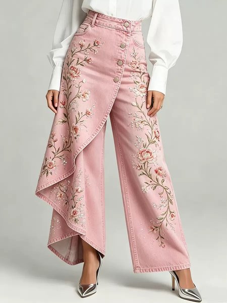 Women Floral Long Pants Vintage Spring/Fall Trousers