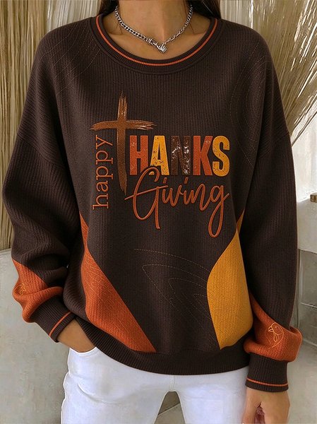 Women Geometric Crew Neck Casual Spring/Fall Long Sleeve Sweatshirt