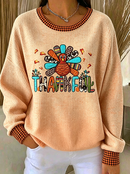 Women Plaid Crew Neck Printing Casual Spring/Fall Long Sleeve Sweatshirt
