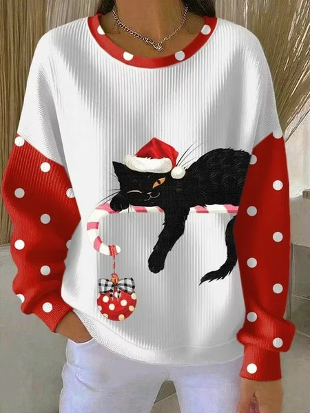 Women Polka Dots Crew Neck Casual Spring/Fall Long Sleeve Sweatshirt