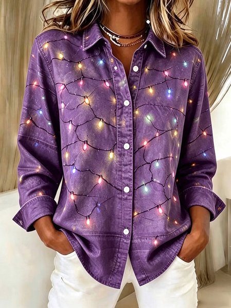 Women Christmas Shawl Collar Long Sleeve Shirt Vintage Holiday Spring/Fall Top