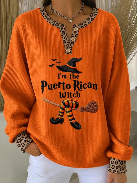 Vintage Leopard Henley Collar Long Sleeve Sweatshirt