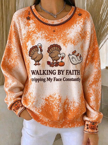 Women Text Letters Crew Neck Casual Spring/Fall Long Sleeve Sweatshirt