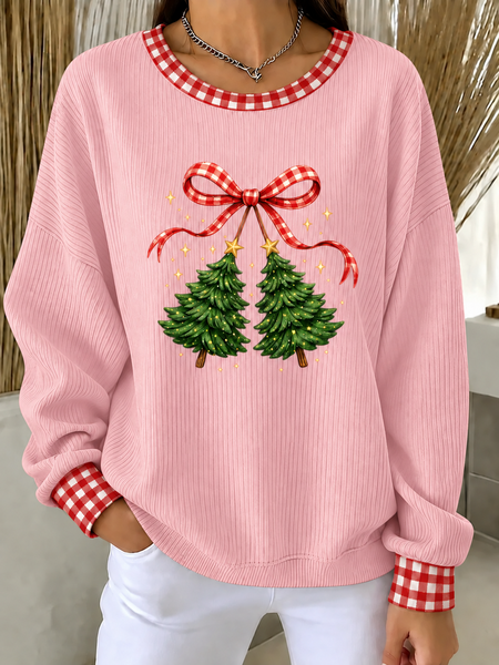 Women Plaid Crew Neck Casual Spring/Fall Long Sleeve Sweatshirt