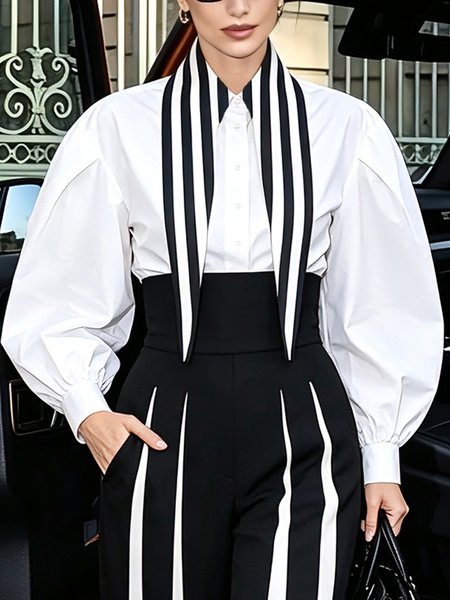 Cotton Urban Striped Distressing Shawl Collar Shirt