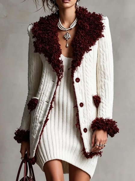 Casual Color Block Split Joint Shawl Collar Sweater Cardigan