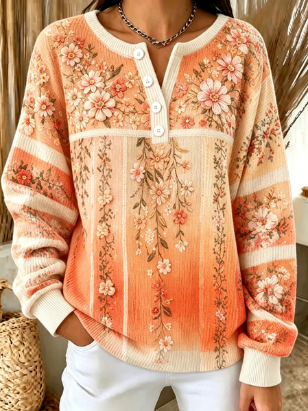 Women Floral Crew Neck Printing Casual Spring/Fall Long Sleeve Sweatshirt