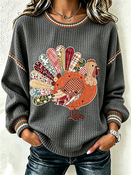 Women Turkey Crew Neck Printing Casual Spring/Fall Long Sleeve Sweatshirt