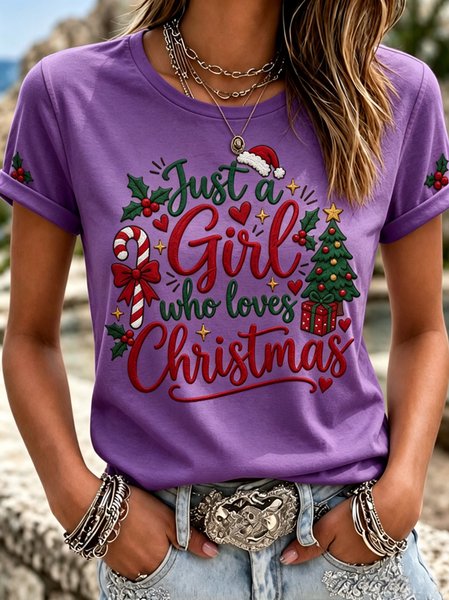 Casual Christmas Crew Neck Short Sleeve T-shirt