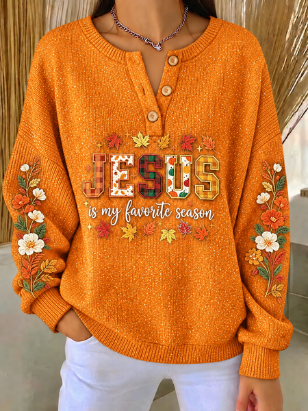 Casual Text Letters Henley Collar Long Sleeve Sweatshirt