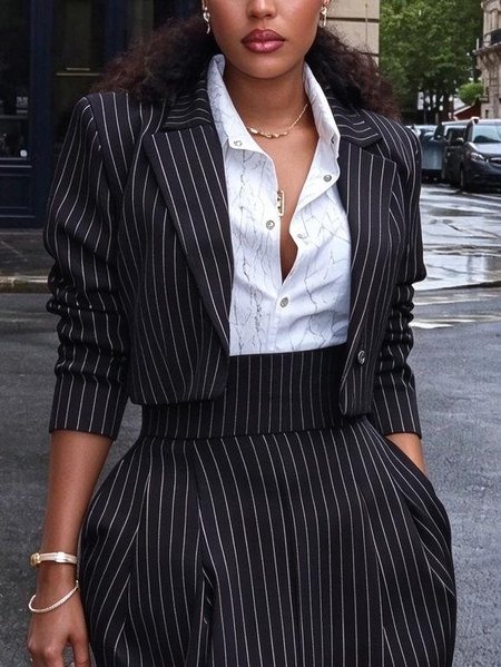 Urban Striped Lapel Collar Blazer