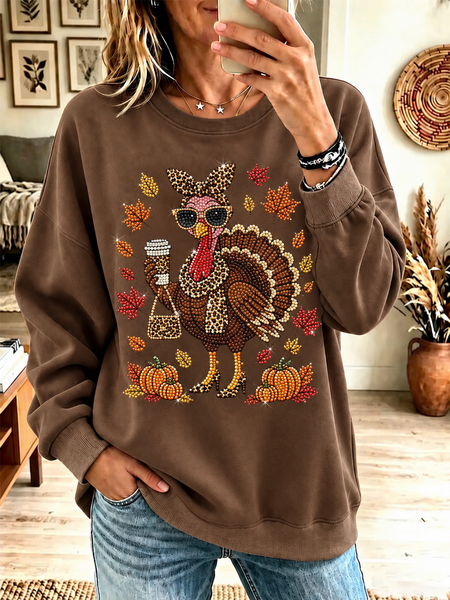 Women Maple Leaf Crew Neck Printing Casual Spring/Fall Long Sleeve Sweatshirt