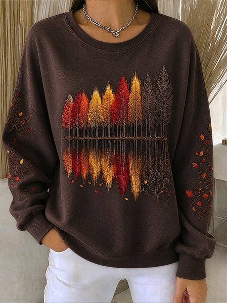 Casual Maple Leaf Crew Neck Long Sleeve Sweatshirt