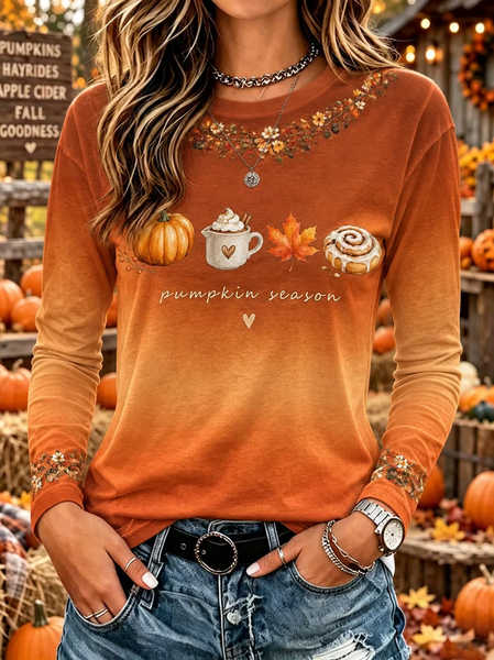 Casual Text Letters Crew Neck Long Sleeve T-shirt