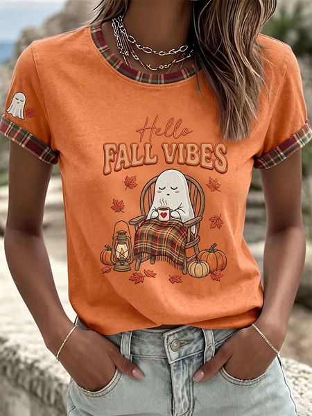 Casual Text Letters Crew Neck Short Sleeve T-shirt