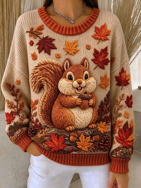 Casual Animal Crew Neck Long Sleeve Sweatshirt