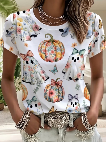 Casual Floral Crew Neck Short Sleeve T-shirt