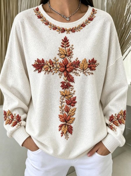 Casual Maple Leaf Crew Neck Long Sleeve Sweatshirt