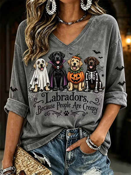 Casual Text Letters V Neck Long Sleeve T-shirt