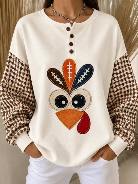 Women Houndstooth Crew Neck Casual Spring/Fall Long Sleeve Sweatshirt