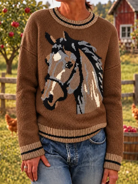 Vintage Color Block Crew Neck Long Sleeve Sweatshirt