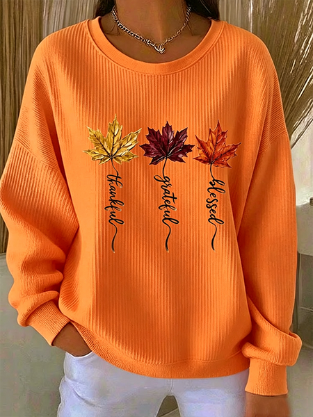 Women Maple Leaf Crew Neck Printing Casual Spring/Fall Long Sleeve Sweatshirt