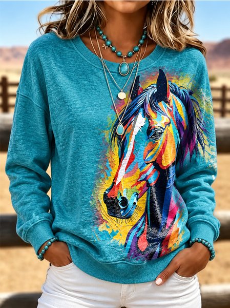Vintage Horse Crew Neck Long Sleeve Sweatshirt