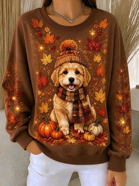 Casual Dog Crew Neck Long Sleeve Sweatshirt