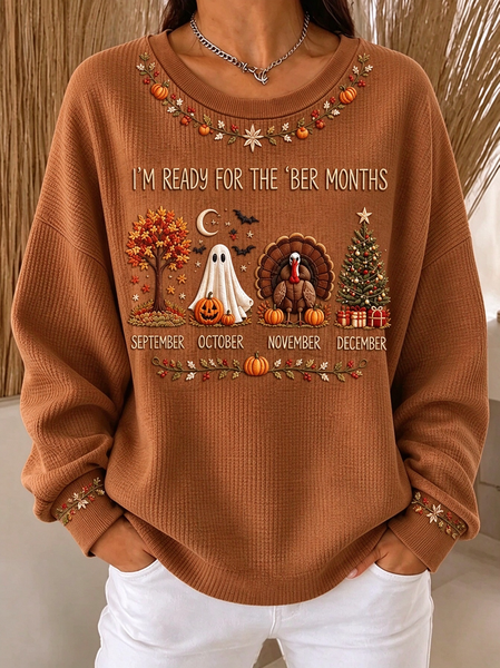 Women Maple Leaf Crew Neck Printing Casual Spring/Fall Long Sleeve Sweatshirt