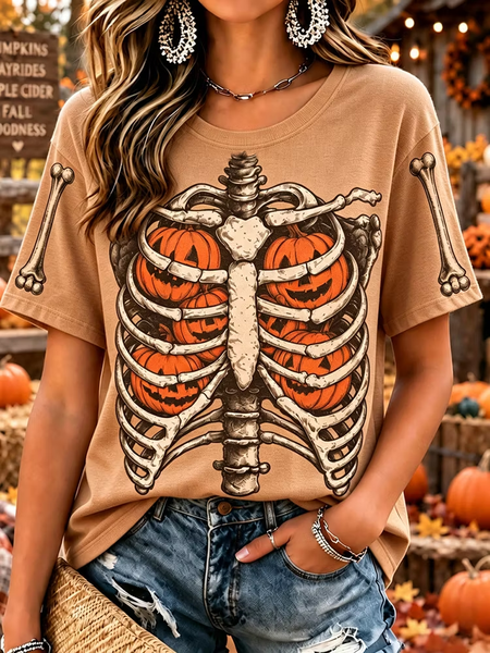 Casual Skull Crew Neck Short Sleeve T-shirt