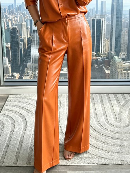 Plus Size Urban Plain Faux Leather Pants