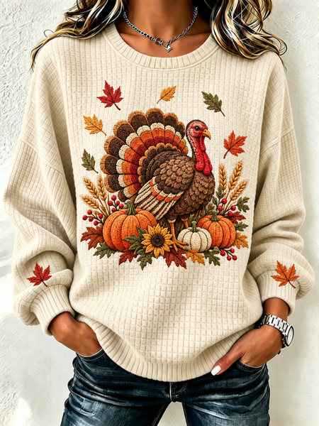 Women Turkey Henley Collar Casual Spring/Fall Long Sleeve Sweatshirt