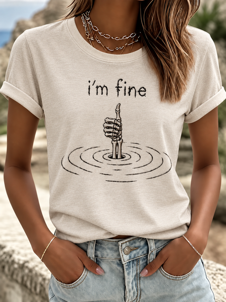 Casual Text Letters Crew Neck Short Sleeve T-shirt