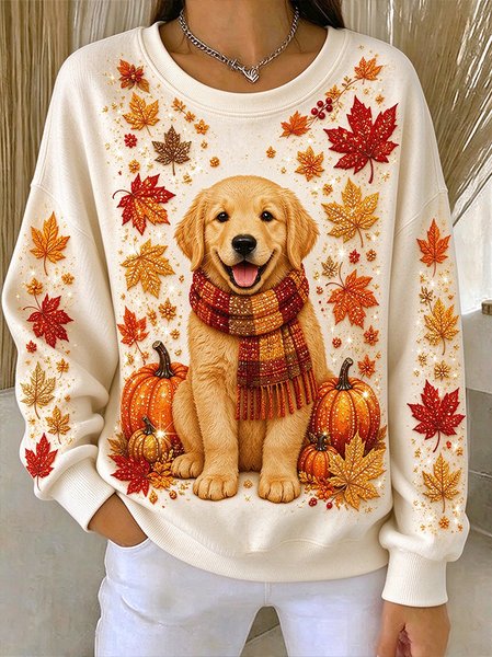 Casual Dog Crew Neck Long Sleeve Sweatshirt