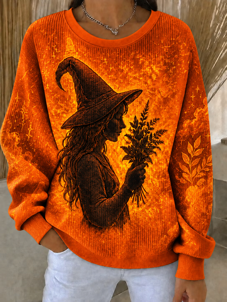 Women Halloween Crew Neck Casual Spring/Fall Long Sleeve Sweatshirt