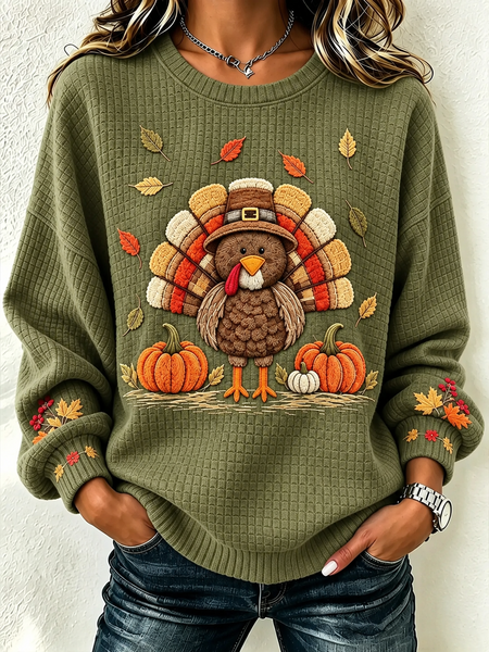 Casual Maple Leaf Crew Neck Long Sleeve Sweatshirt