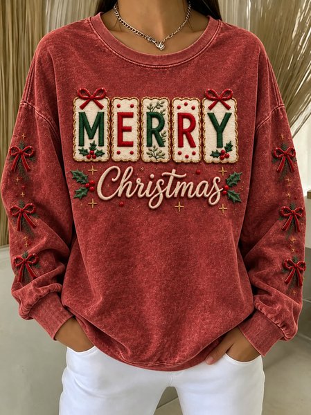 Casual Text Letters Crew Neck Long Sleeve Sweatshirt