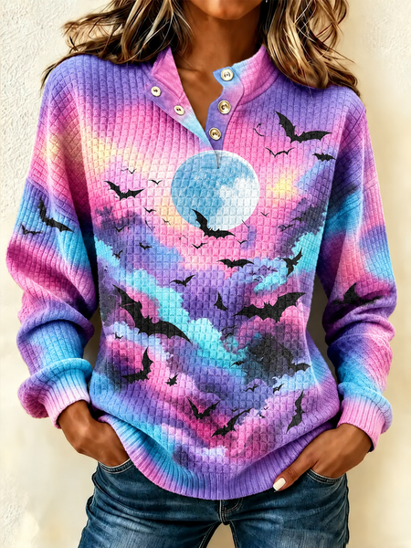 Vintage Halloween Half Open Collar Long Sleeve Sweatshirt