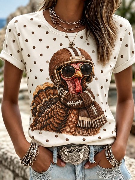 Vintage Polka Dots Crew Neck Short Sleeve T-shirt