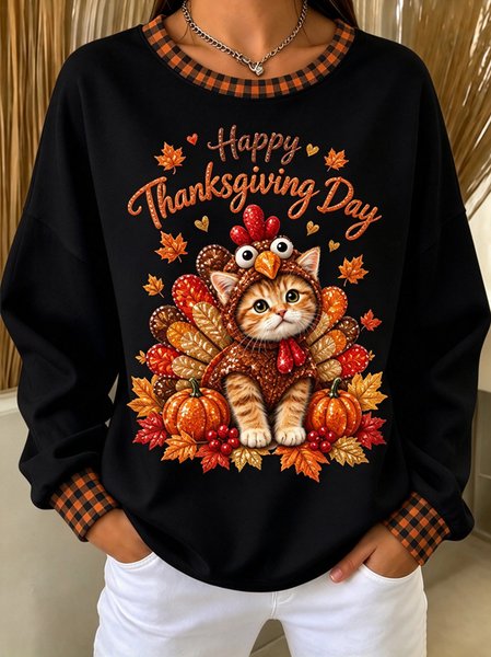 Casual Text Letters Crew Neck Long Sleeve Sweatshirt